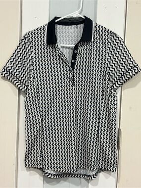 Black & White Chevron Short Sleeve Polo Tee
